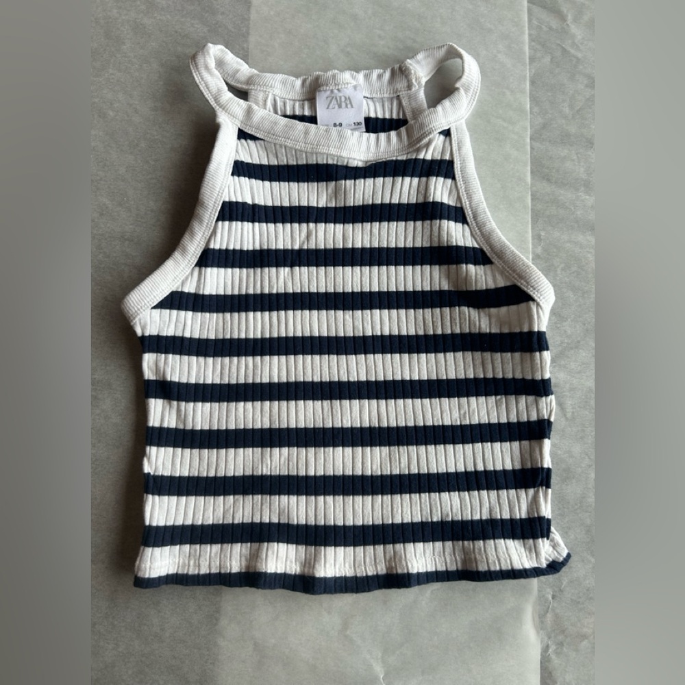 Zara Navy and White Striped Kids Tank Top 8/9